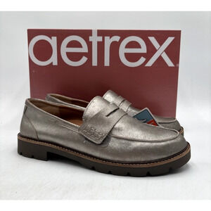 Aetrex Metallic Silver Penny Loafers